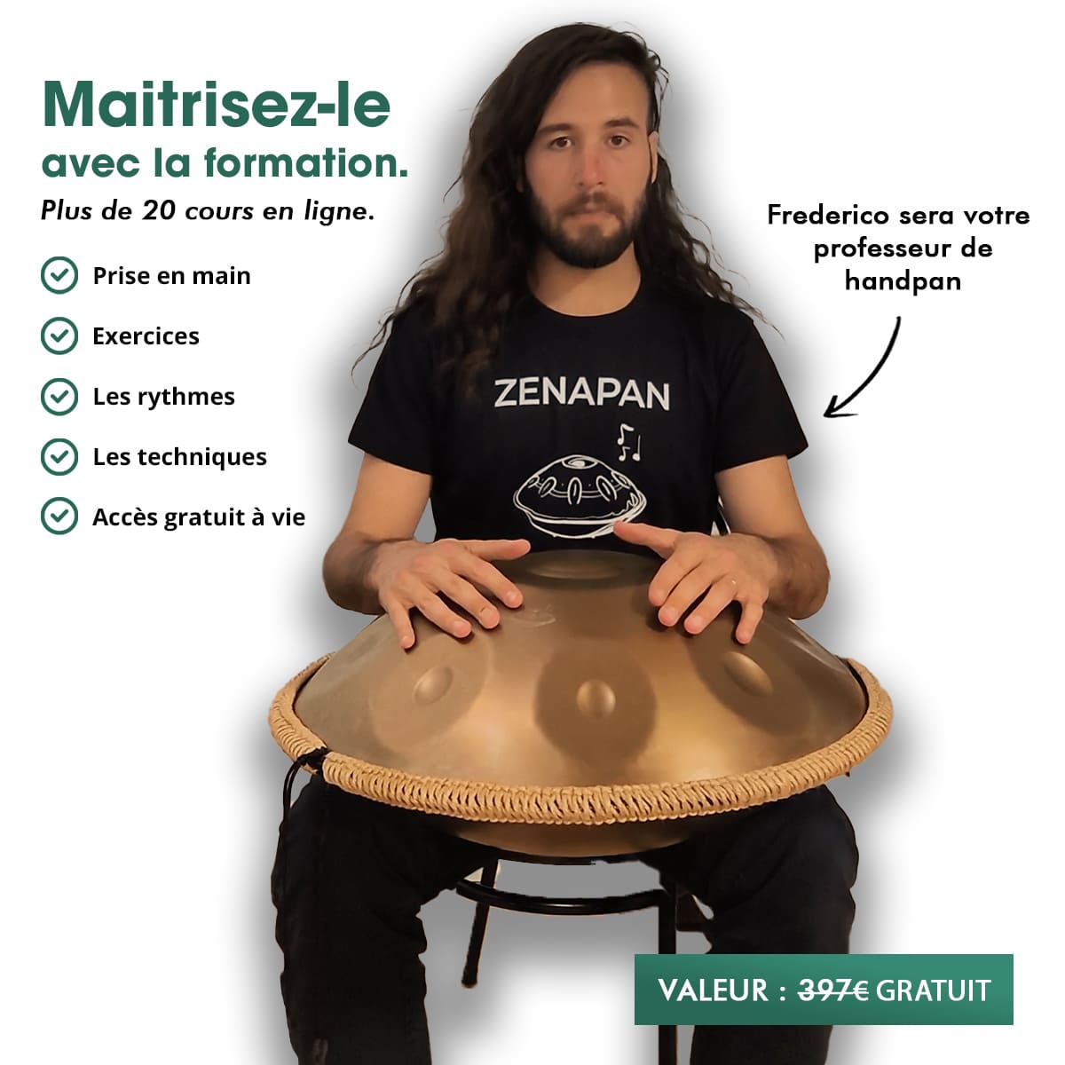 Handpan 9/10/12/13/14 notes doré - Ré mineur